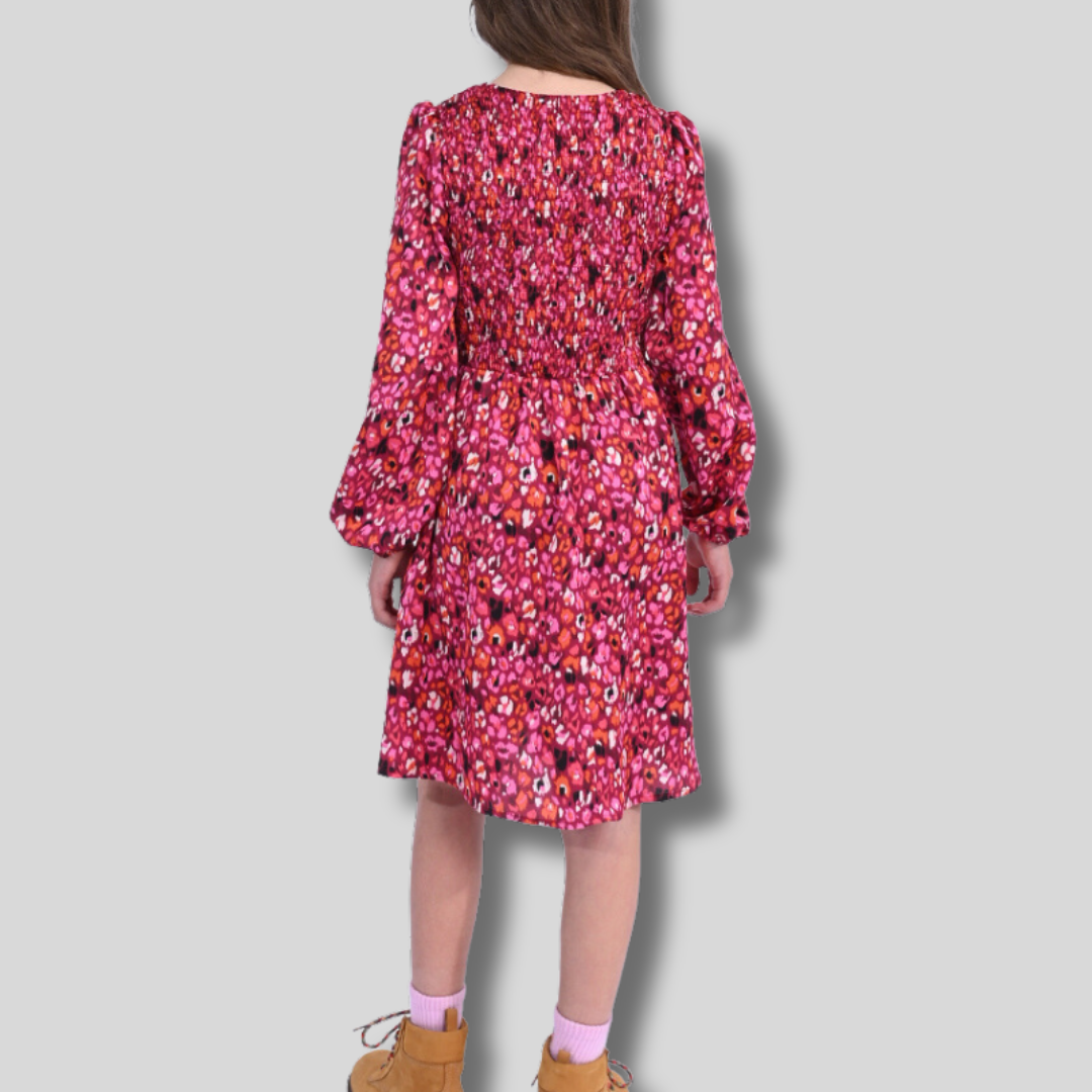 Smocked Print Dress - Tween