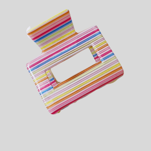 Square Hair Claw - Pink Multi Stripe