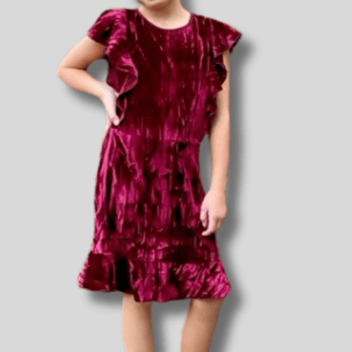 Crinkle Velvet Burgundy Dress - Tween