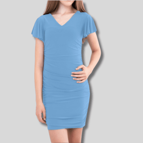 Cap Sleeve Shirred  Dress Lt Blue