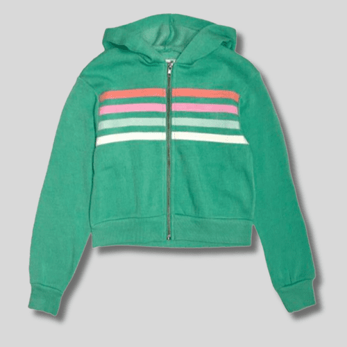 Cropped Zip Hoodie with Stripes Surf Green - Tween