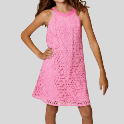 Pink Blast Crochet Halter Dress  - Tween