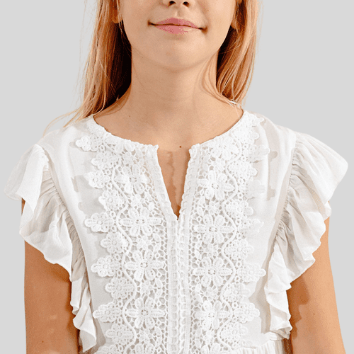 Crochet Styled White Dress - Tween