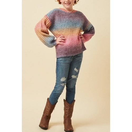 Ombre Striped Chunky Knit Sweater - Tween