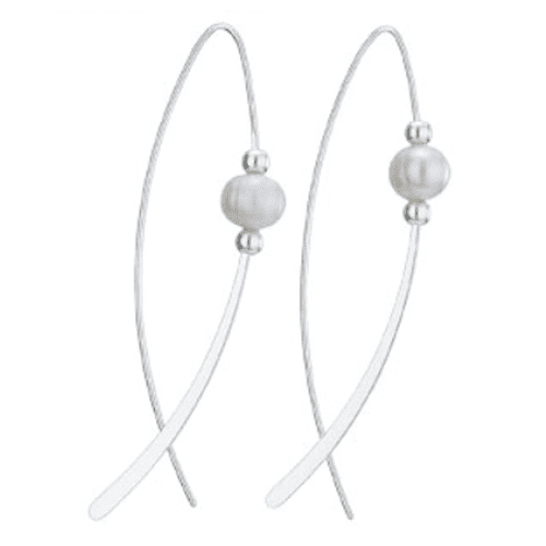 Earrings - Pearl Bead Modern Hoop